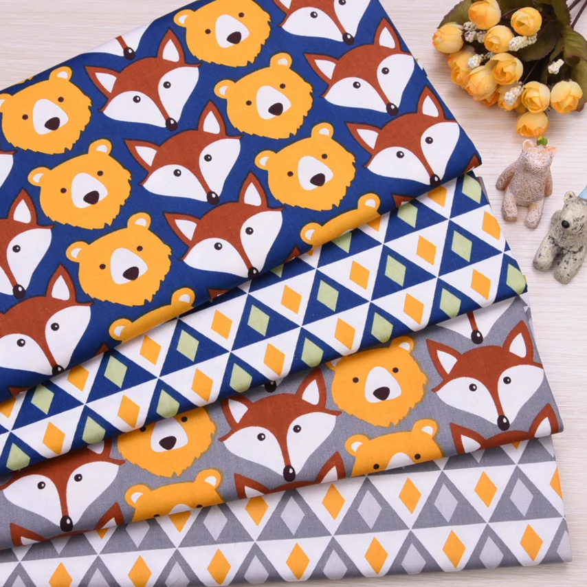 Bear Fox Kids Cartoon Cotton print fabric DIY sewing uphostery craft for Baby&Children Quilting Sheets Dress Material Tissus