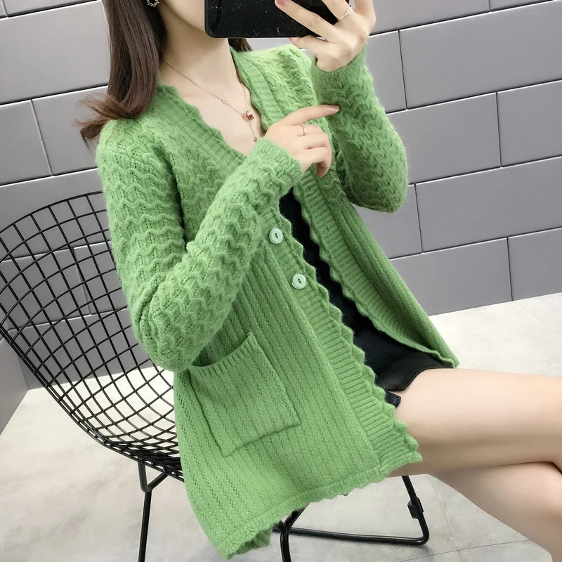 

3793 - make pure color wave grain edition knitting cardigan 50 A