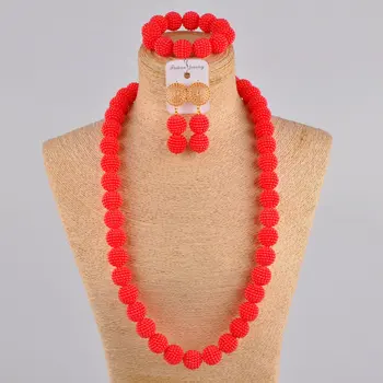

24 inches long red african beads jewelry set simulated pearl nigerian wedding necklace earrings for women FZZ07