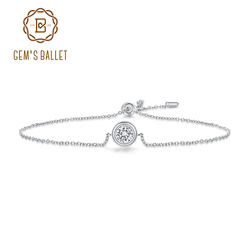 

GEM'S BALLET 0.5Ct G Color Diamond Moissanite Bracelets 925 Sterling Silver Plated Rose Gold Adjustable Bracelet for Women
