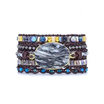 

New Design Boho Stone Wrap Bracelet Weave 5 Layers Leather Wrap Supplier Dropshipping