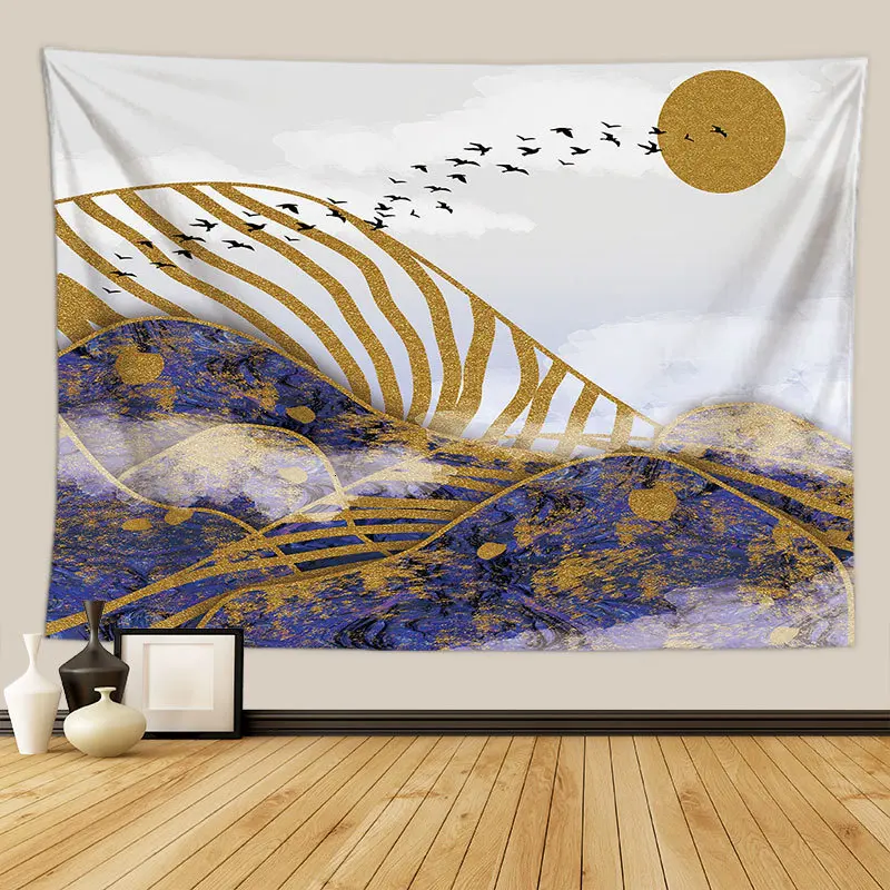 Гобелен в скандинавском стиле с изображением заката горы, ковер с японской масляной росписью, ткань с пейзажем, хиппи, психоделические гобелены, богемные пейзажи - Цвет: 39