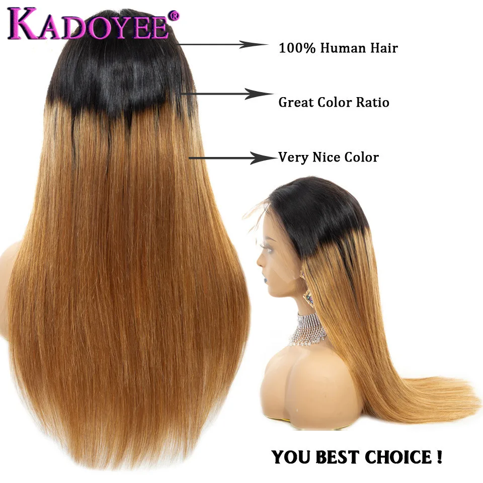 Brazilian Straight Lace Front Wig With Baby Hair Pre Plucked Hairline Ombre 1B27 Color Ear to Ear Human Hair Lace Frontal Wig