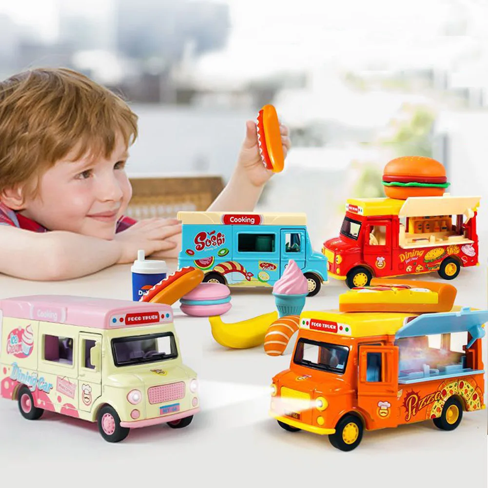 2Pcs Mini Ice Cream Car Model Plastic Pull Back Vehicle Kids Playing Truck Toys