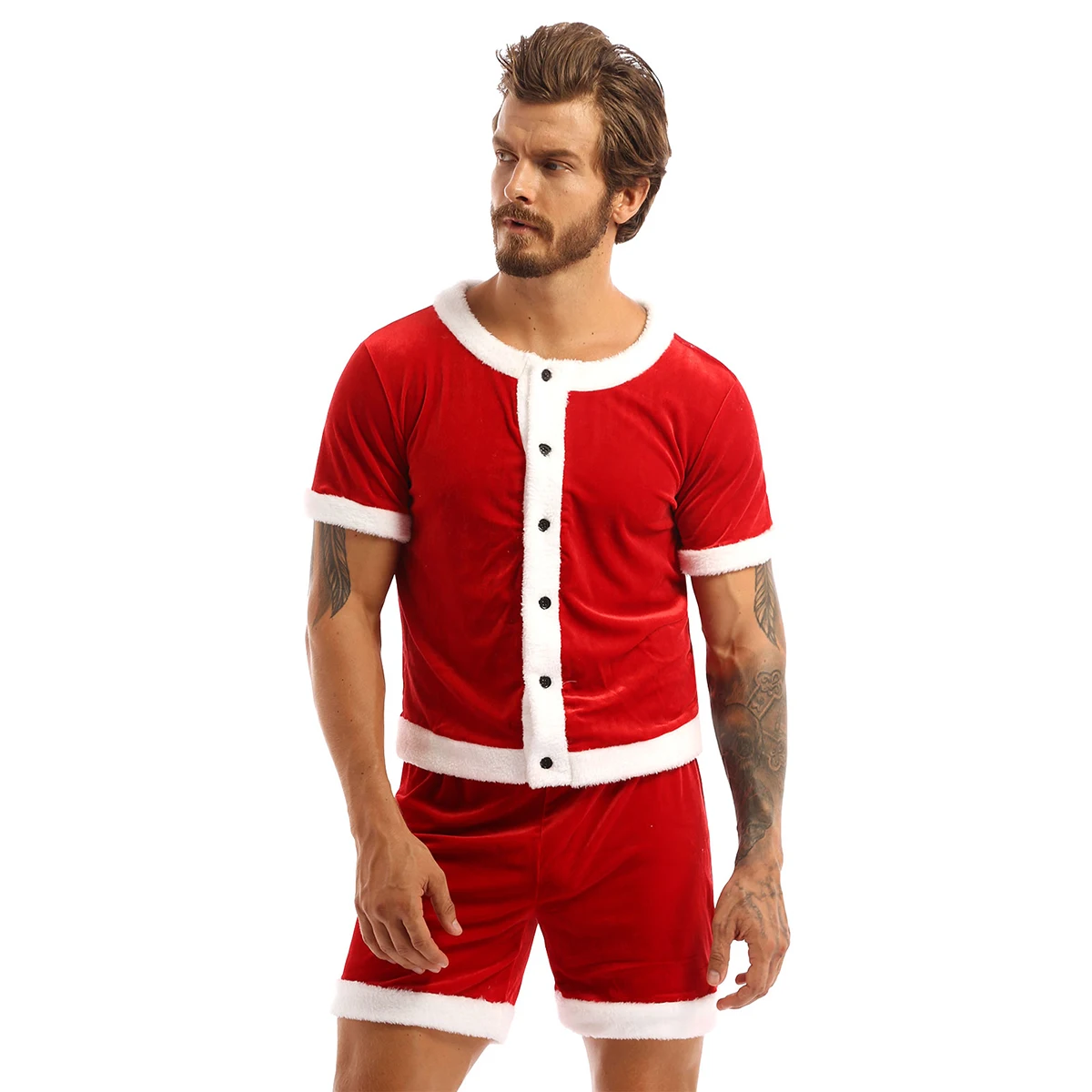 Christmas Adults Santa Claus Cosplay Costume Men Short Sleeve Clothes ...