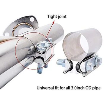 

2Pcs 3.0 Inch Butt Joint Exhaust Band Clamp Sleeve Stainless Steel Clamp Pipe