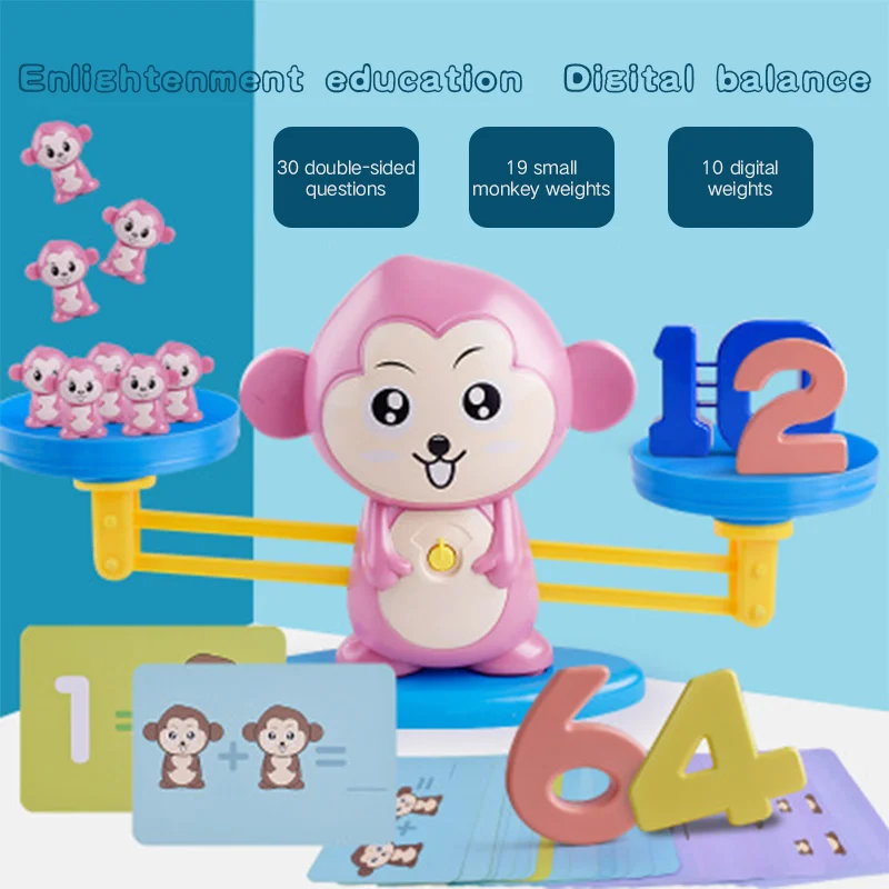

Math Match Game Monkey Digital Balance Scale Toy Children Enlightenment Digital Addition and Subtraction Math Scales Toys