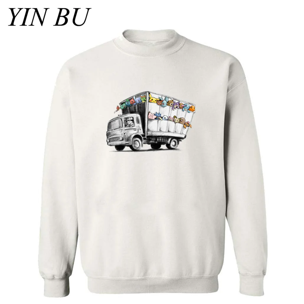 Banksy Truck Featuring Pokemon Pikachu Charzard Squirtle Eevee толстовки мужские толстовки Мужские Женские Camisetas Hombre Забавный Топ - Цвет: Белый