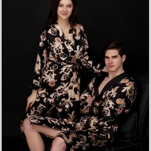 Пара пижам,, летняя женская пижама с длинным рукавом из 3 предметов, Мужская Ночная рубашка, халат, повседневная домашняя пижама