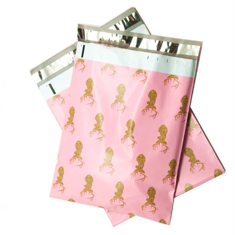 

26x33+4cm Creative Gold X-mas Elk Plastic Envelope Bag Self-seal Adhesive Courier Storage Bag Poly Mailer Gift Box Packaging Bag