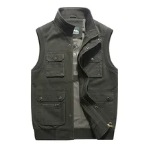 New Style Men Casual Vest Waistcoat Multi-pockets Pure Cotton Youth Loose And Plus-sized Vest Coat 9857