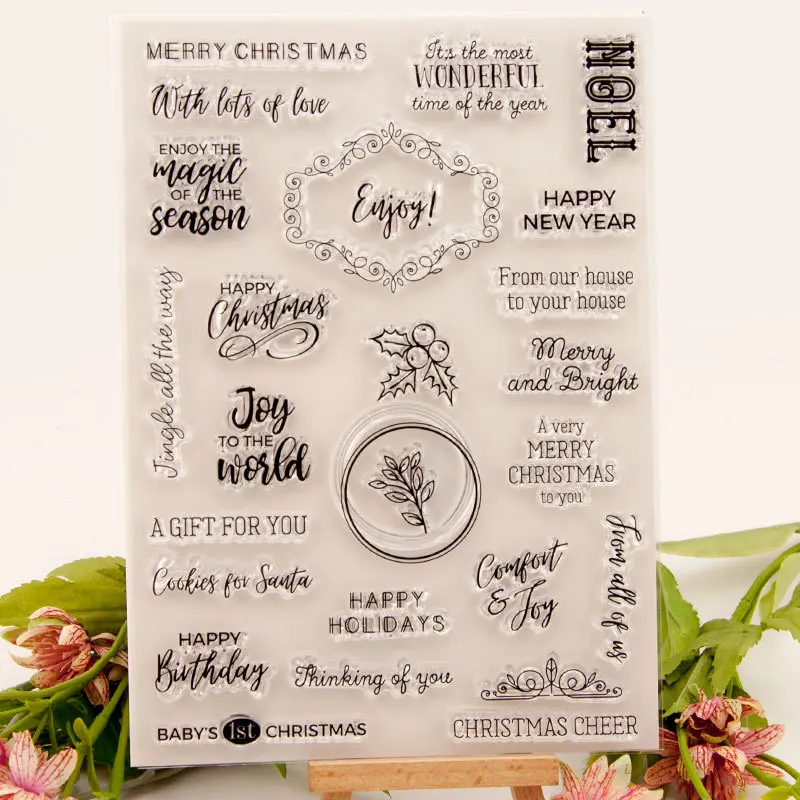 Merry Christmas Stamp Happy New Year Words Stamp Clear Silicone Stamp For Scrapbooking DIY Photo Album Christmas Party Decor