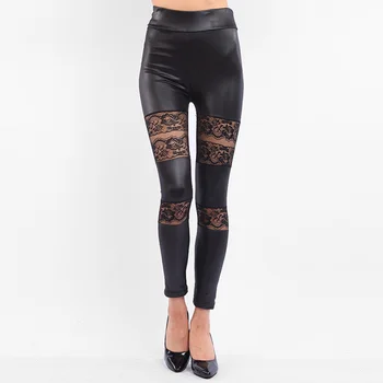 

Casual Pants Black Lace Mesh Stitching Sexy Legging Slim Sports Pencil Pants Lady Cool Autumn Summer Elastic Thin Long Pants