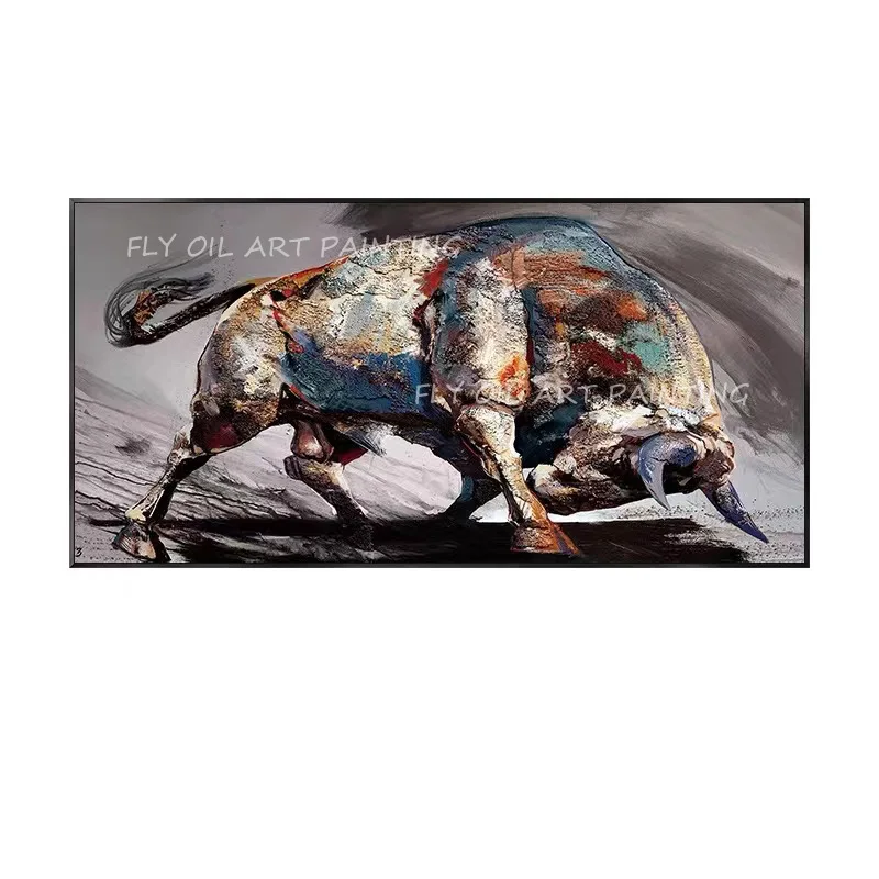 Animal Cow Colorful Handmade High Quality Canvas Painting Modern Picture for Living Room Aisle Fashion Wall Art Picture Gifts