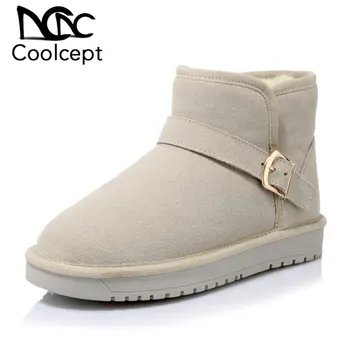 

Coolcept Women Snow Boots Real Leather Fur Warm Winter Shoes Women Fashion Buckle Ankle Boots Daily Flats Footwear Size 35-40