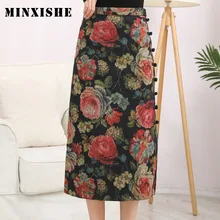 Шерстяная Юбка с принтом и высокой талией, Женская Весенняя коллекция, новая утолщенная винтажная юбка с цветочным принтом размера плюс
