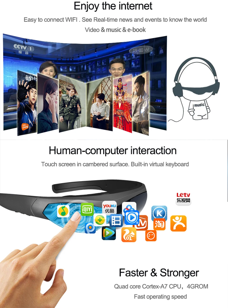 K600 New FPV 2D video glasses Android4.4 Bluetooth