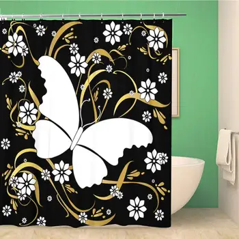 

Bathroom Shower Curtain Butterfly Soaring Over Field of Flowers Unique in White Polyester Fabric 72x78 inches Waterproof Bath