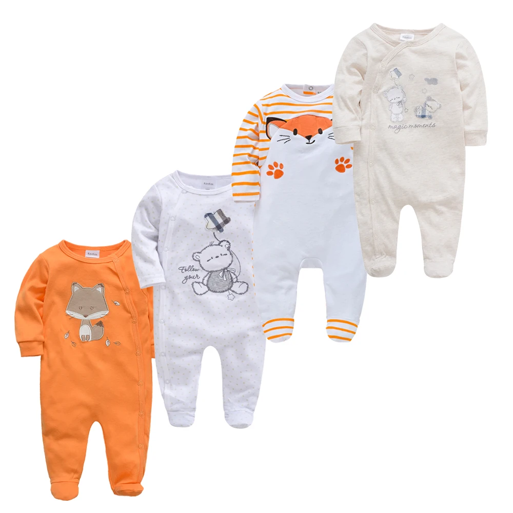 Kavkas Baby Boy Rompers 3 4 Pcs/lot Newborn Cotton Girls Clothes Long Sleeve Summer Soft Jumpsuit O-neck 0-12m Onesie Clothing