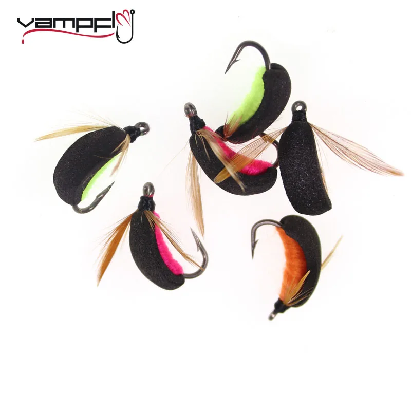 Vampfly 3Pcs 10 # Trota Fishing Fly Bait Beetle-Like Foam Boatman Dry Wet Fly Tying Hook Rosso Verde Arancione