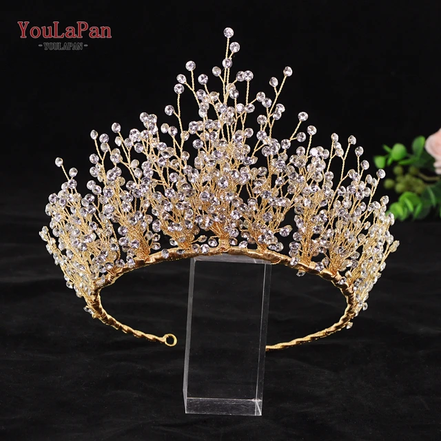 TOPQUEEN HP193 Silver Golden Wedding Tiaras and Crowns Rhinestone Wedding Headband Luxury Wedding Headpieces Briadl Hair Jewelry G-crown