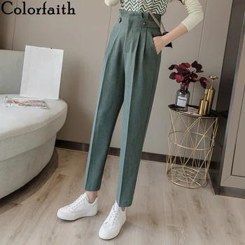 

Colorfaith 2019 Autumn Winter Women Pants High Waist Casual Pockets Wild Fashionable Fold Office Lady Suit Female Trousers P7231