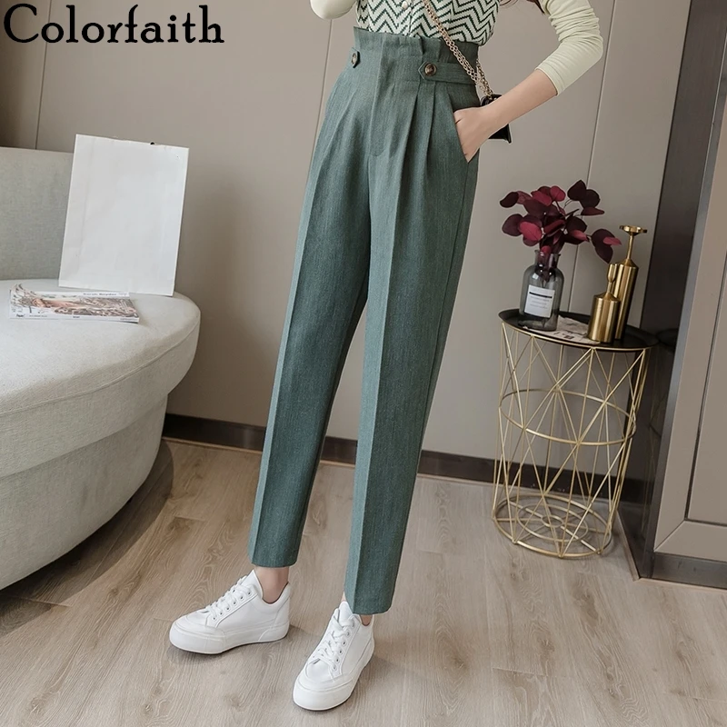Colorfaith 2019 Autumn Winter Women Pants High Waist Casual Pockets Wild Fashionable Fold Office Lady Suit Female Trousers P7231 Colorfaith 2019 Autumn Winter Women Pants High Waist Casual Pockets Wild Fashionable Fold Office Lady Suit Female Trousers P7231