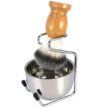 

Stainless Steel Shaving Brush Suit Brush Suit Men's Shaving Sainless Steel Making Bubbles Wide Usus Bracket And Bowl