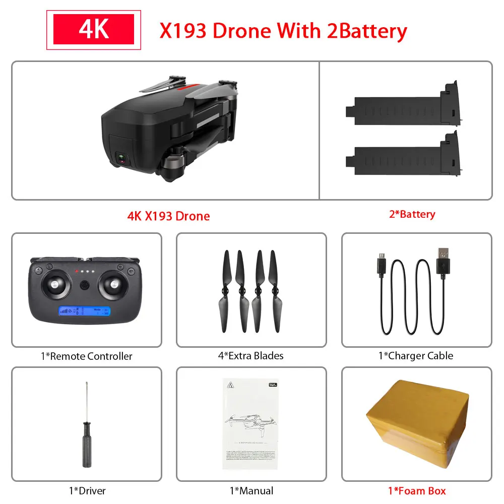 Black 2B Foam Box X193 бесщеточный gps Дрон 5G Wifi FPV RC вертолет с 4K HD камерой управление жестами складной RC Квадрокоптер VS F11 SG906 Дрон - Цвет: Black 2B Foam Box