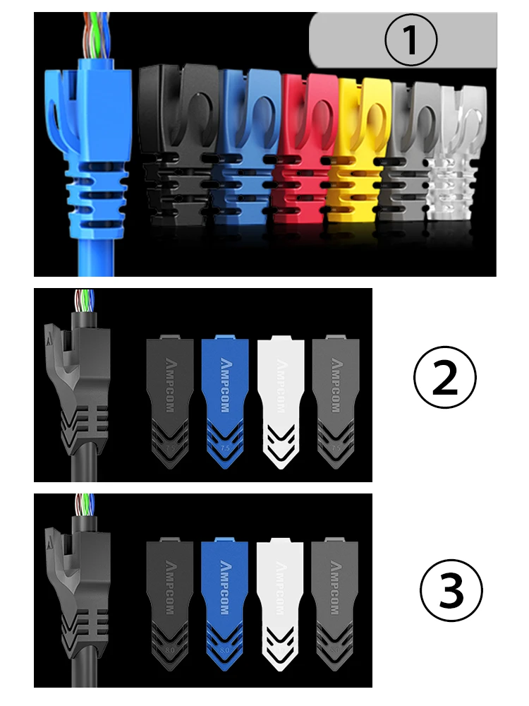Ampcom-rj45 conector de cabo de rede ethernet,