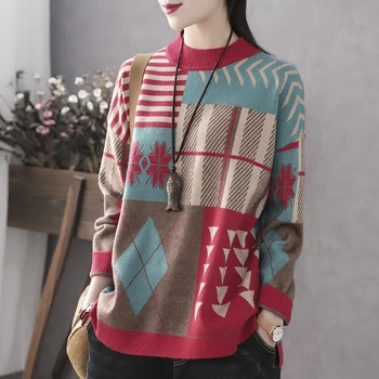 

Colorful Geometric pattern sweater women 2019 winter свитер женс pullovers long sleeve casual loose Sweater
