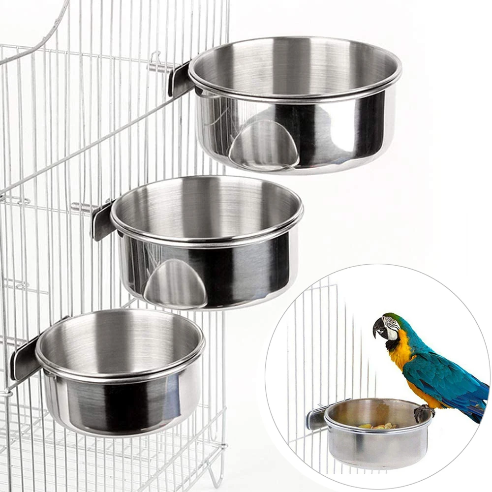 Bird Feeder Parrot Feeder Parrot Feeding Bowl Parrot Feeding Cup Bird Food Dish Stainless Steel Parrot Feeder Water Cage Bowl With Clamp Holder For Cockatiel Budgies Parakeet