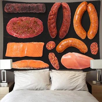 

Gourmet meat sausage pattern tapestry large art tapestry psychedelic wall hanging beach towel polyester fiber thin blanket yoga
