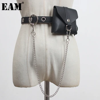 

[EAM] Pu Leather Black Mini-bag Split Joint Long Belt Personality Women New Fashion Tide All-match Spring Autumn 2020 1DA528