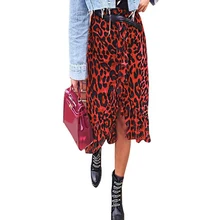 Винтажная Женская юбка, тонкая юбка с высокой талией, модная леопардовая юбка, женская повседневная юбка до середины икры для женщин, большие размеры