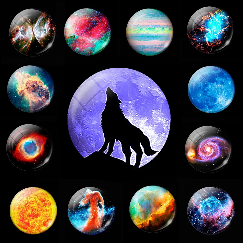 

Lonely Wolf and Nebula Series Magnetic Stickers 30mm Glass Cabochon Fridge Magnets Refrigerator Home Decoration Accessories