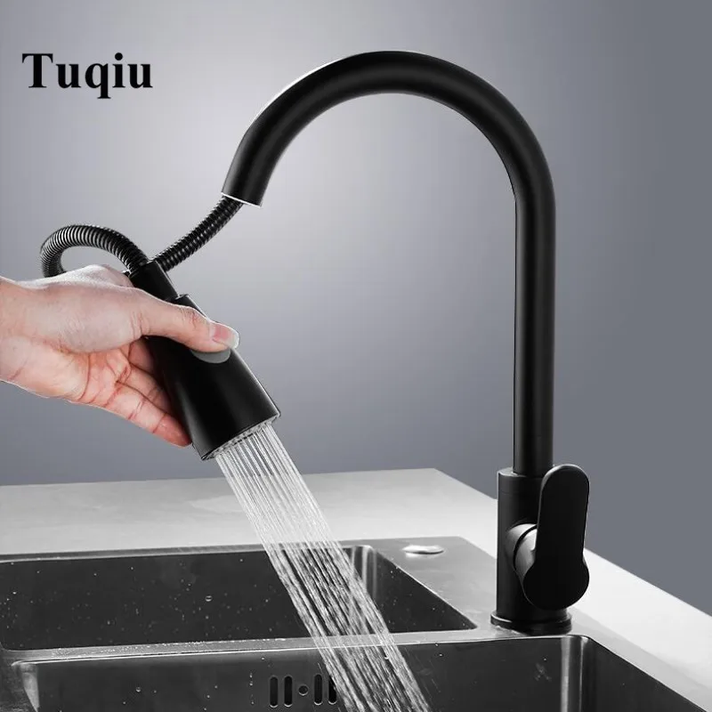Vidric Blacken Brass Kitchen Faucet Pull out Side Sprayer Single Handle Mixer Tap Sink Faucet 360 Rotation Kitchen Faucets