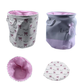 

35*40cm Pink Laundry Basket for Dirty Clothes Cotton Ballet Girl Bow Print Toys Organizer Home Storage & Organization