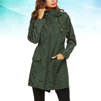 

Women's Lightweight Raincoat Waterproof Ultra-thin Mountaineering Suit Outdoor Windproof Coat Hooded Hiking Jacket Long Active R