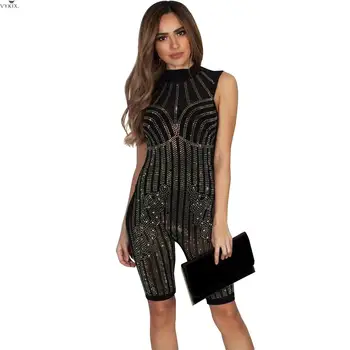 

Women's Jumpsuit Hot Drill Sexy Mesh Perspective Bandage Bodycon Sexy Jumpsuit Night Rompers Party Outfits Women Overalls