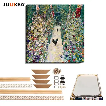

Artist Gustav Klimt , The Courtyard Landscape Classic Oil ,Canvas Painting Print Natural Wood DIY frame Home Decor wall art