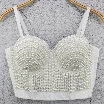 

Sexy Big Pearl Camisole Top Nightclub Bar Dj Ds Performance Clothing Birthday Outfits For Women Jazz Rave Party Wear DT2330