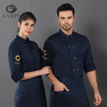 

Double-breasted Long-sleeved Chef Jacket Unisex Kitchen Work Shirt Hotel Cafe Bakery Barber Shop Waiter Overalls Free Scarf Gift