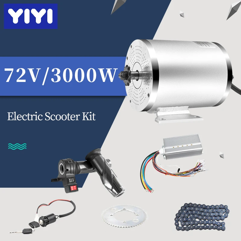 US $159.15 72V 3000W Electric Scooter Motor Kit Brushless Motor Electric Bike Conversion Kit Skateboard Ebike Motor Controller 50A Go Kart