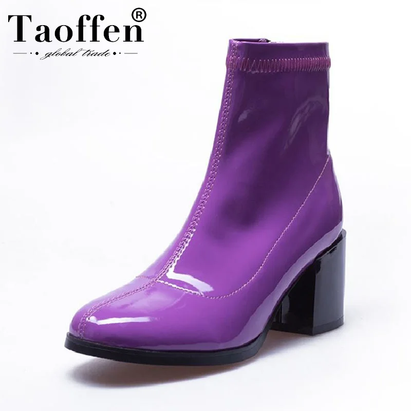 

Taoffen 4 Color Women Ankle Boots Chunky Heels Zipper Round Toe Fashion Short Boots Winter Comfortable Footwear Size 33-41