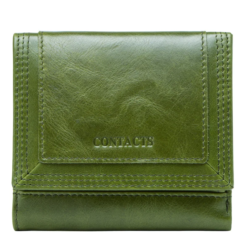 Стильный корейский кожаный женский кошелек три сложения короткий кожаный бумажник однотонные стандартные кошельки - Цвет: Grass green