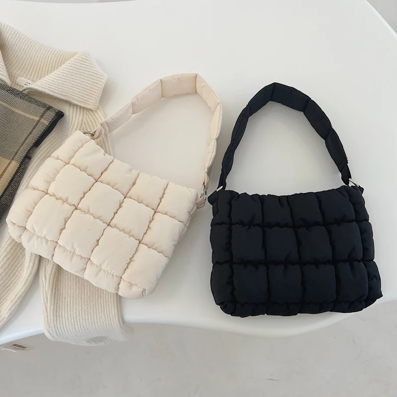 Nylon Padded Shoulder Bag Luxury Stitching Check Flap Bag Brand Designer  Small Women Bags Plaid Cotton Handbags Whole Sale - AliExpress