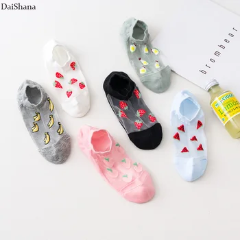 

6 Pairs Women Socks Spring Summer Casual Funny Socks Fruit Avocado Print Ankle Socks Breathable Invisible Girls Boat Socks Meias