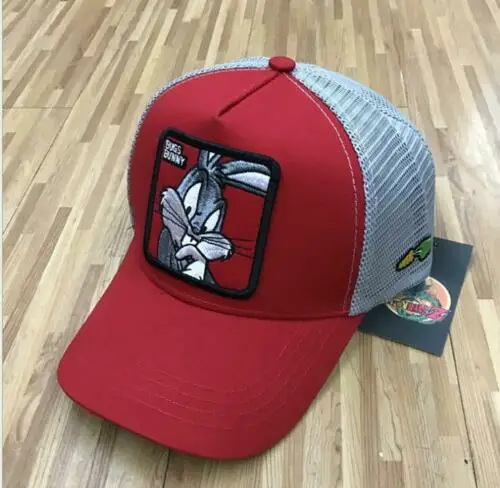 Высокое качество летняя Кепка водителя грузовика Сетка snapback хип-хоп головные уборы для мужчин вышивка бейсбольная кепка BUGS BUNNY-красный - Цвет: A