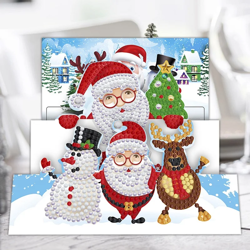 Needle Arts & Craft luxury 1pcs/8pcs DIY Diamond Painting Greeting Card Special-shaped Part Drill Merry Christmas Embroidery Kit Santa Claus Xmas Postcar felt needle art